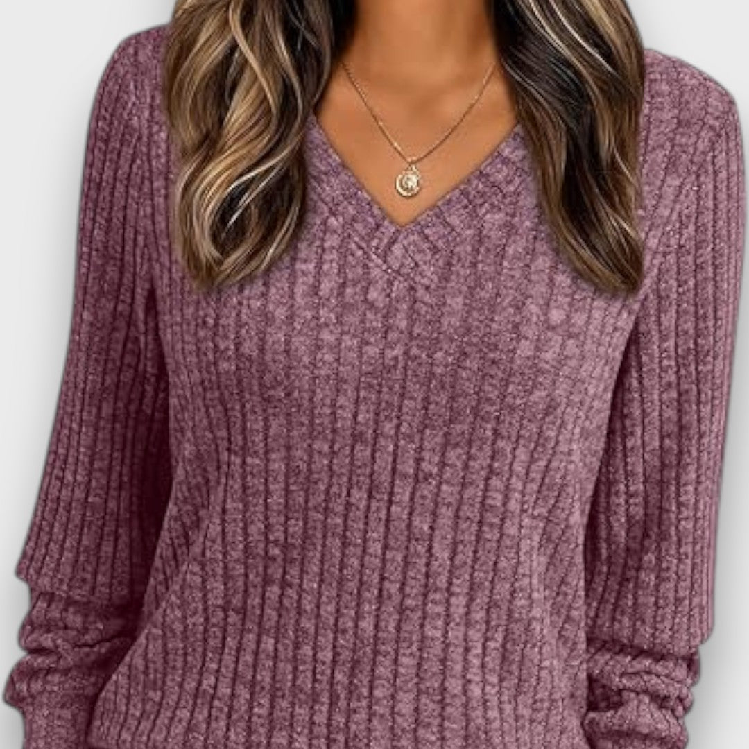 Maelyn – Ribbed Knit V-Neck Sweater