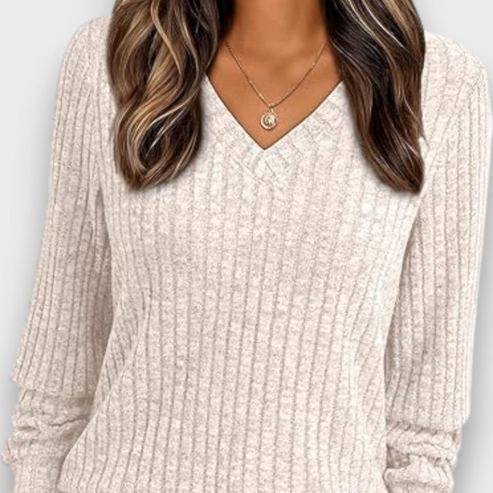 Maelyn – Ribbed Knit V-Neck Sweater