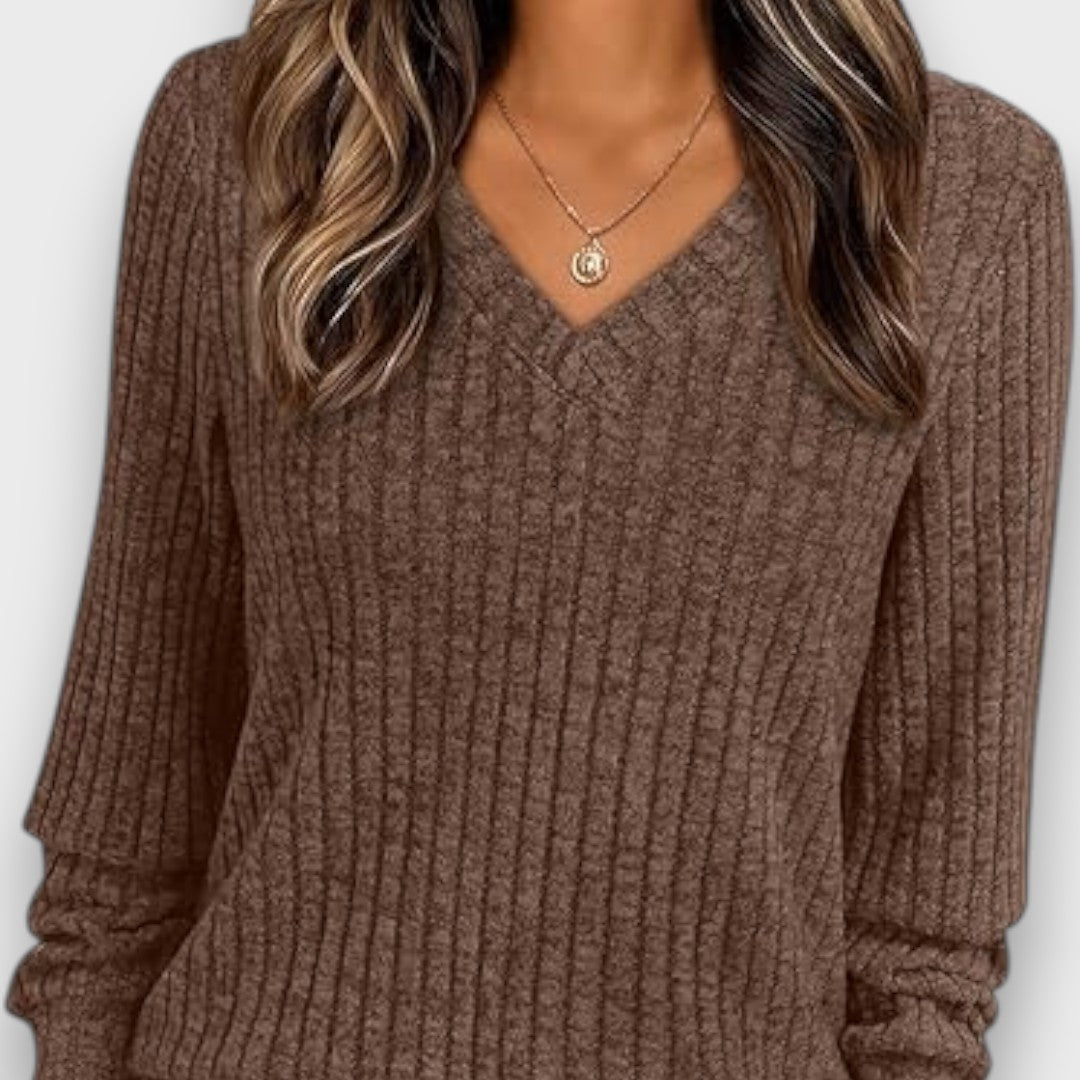 Maelyn – Ribbed Knit V-Neck Sweater