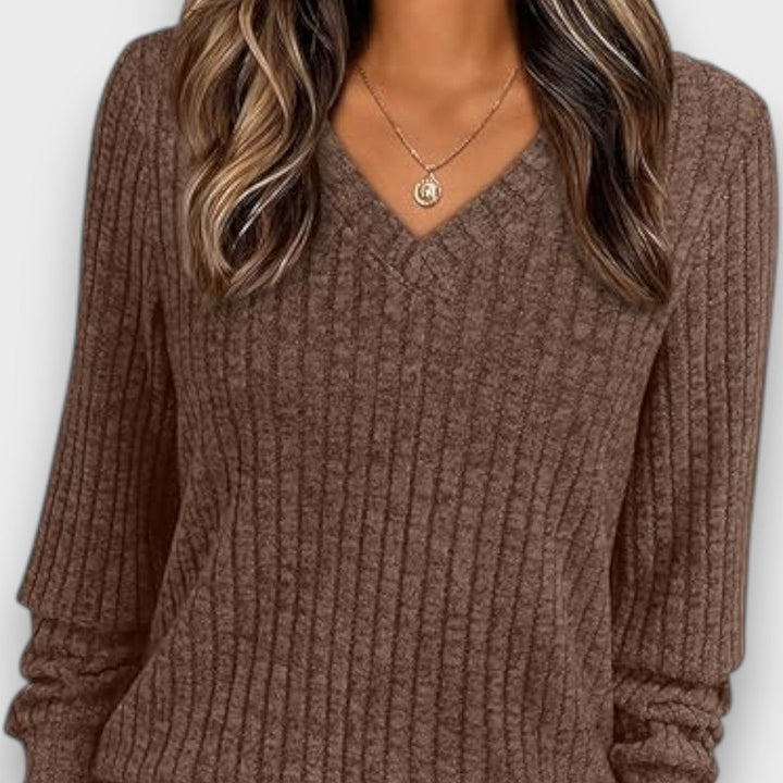 Maelyn – Ribbed Knit V-Neck Sweater