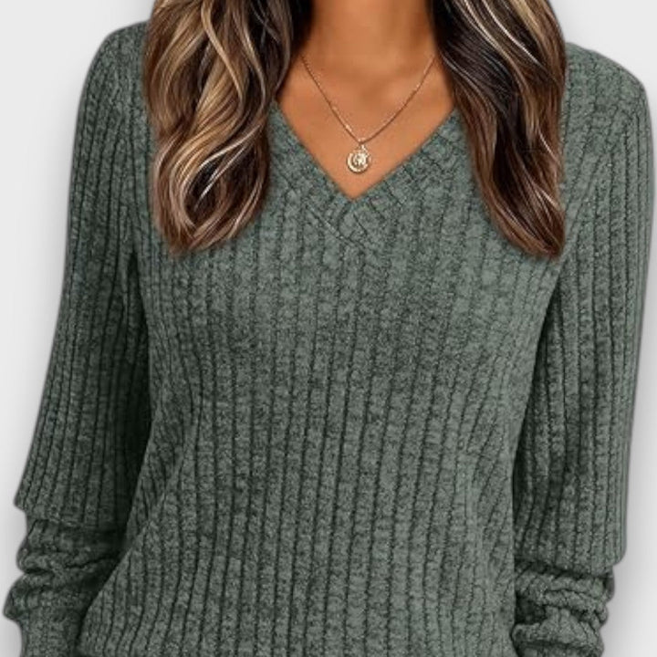 Maelyn – Ribbed Knit V-Neck Sweater