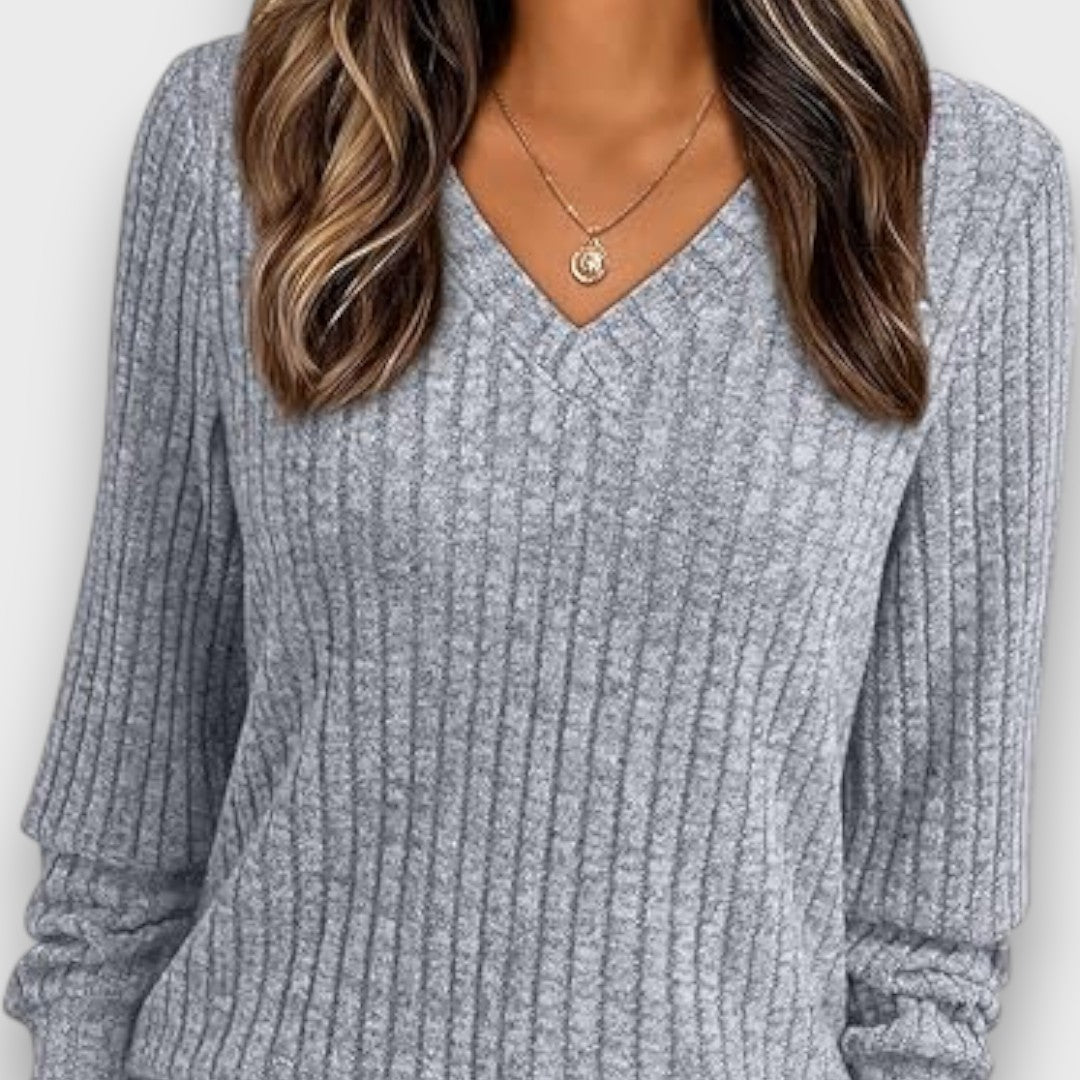 Maelyn – Ribbed Knit V-Neck Sweater