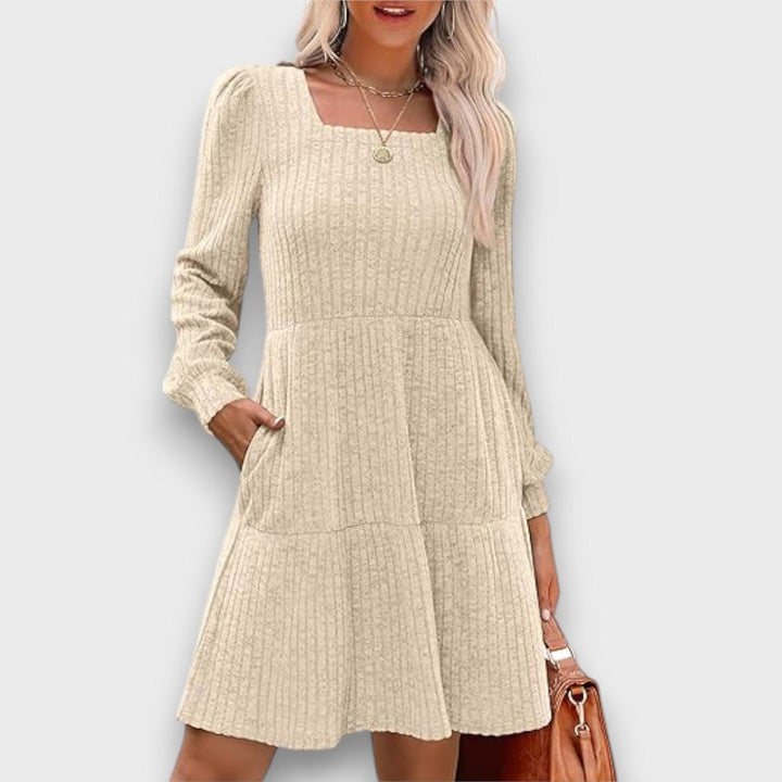 Ranya – Ribbed Knit Babydoll Sweater Dress