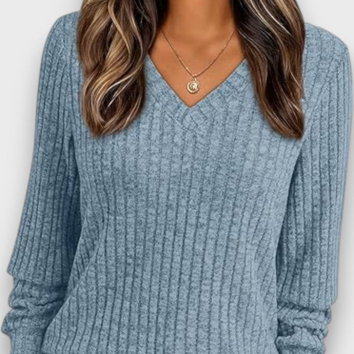 Maelyn – Ribbed Knit V-Neck Sweater