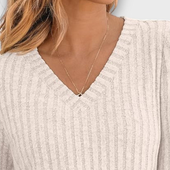 Maelyn – Ribbed Knit V-Neck Sweater