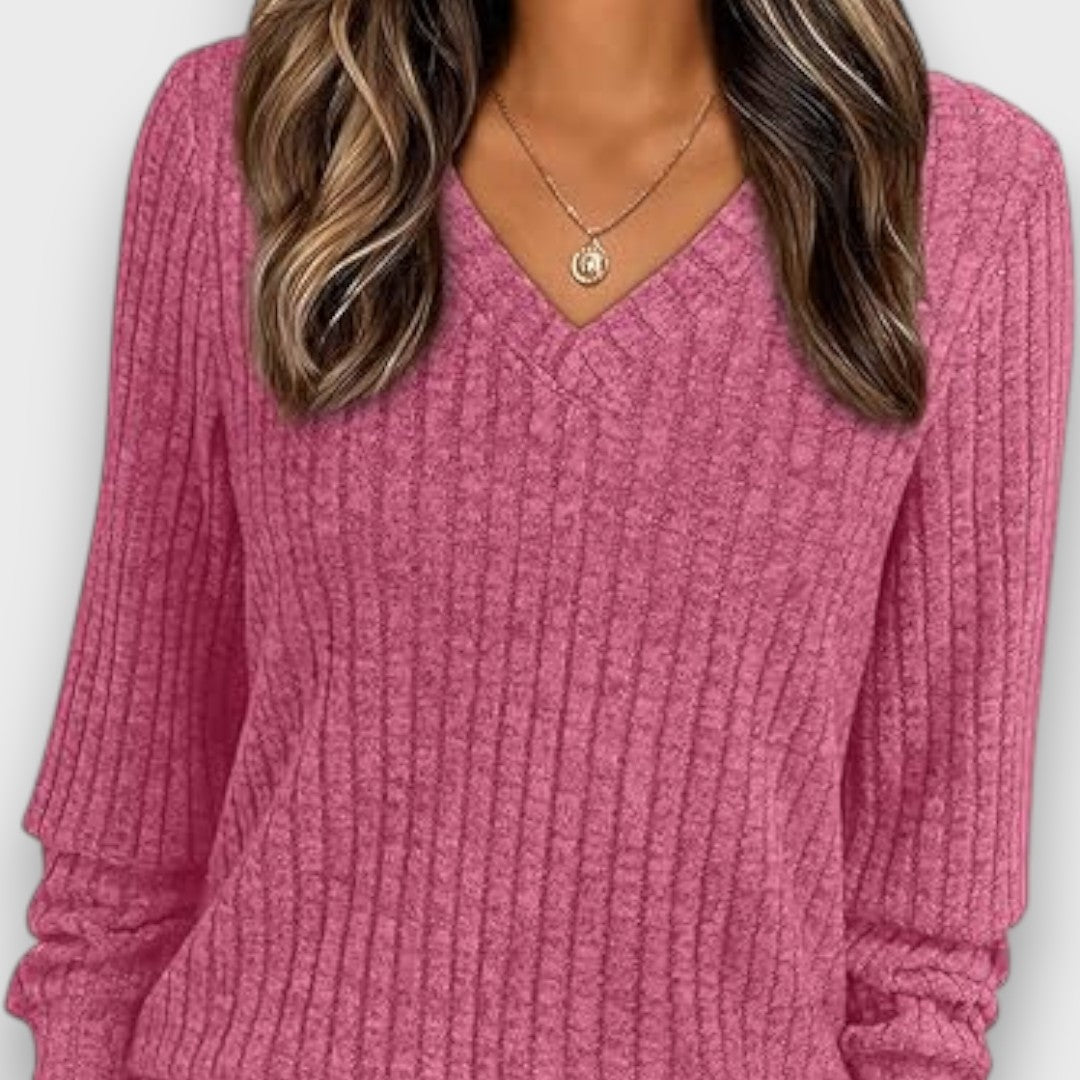 Maelyn – Ribbed Knit V-Neck Sweater