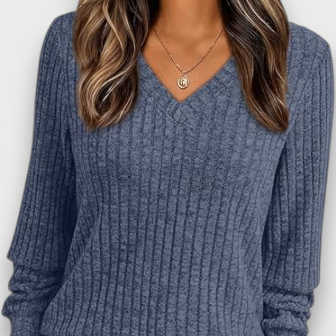 Maelyn – Ribbed Knit V-Neck Sweater