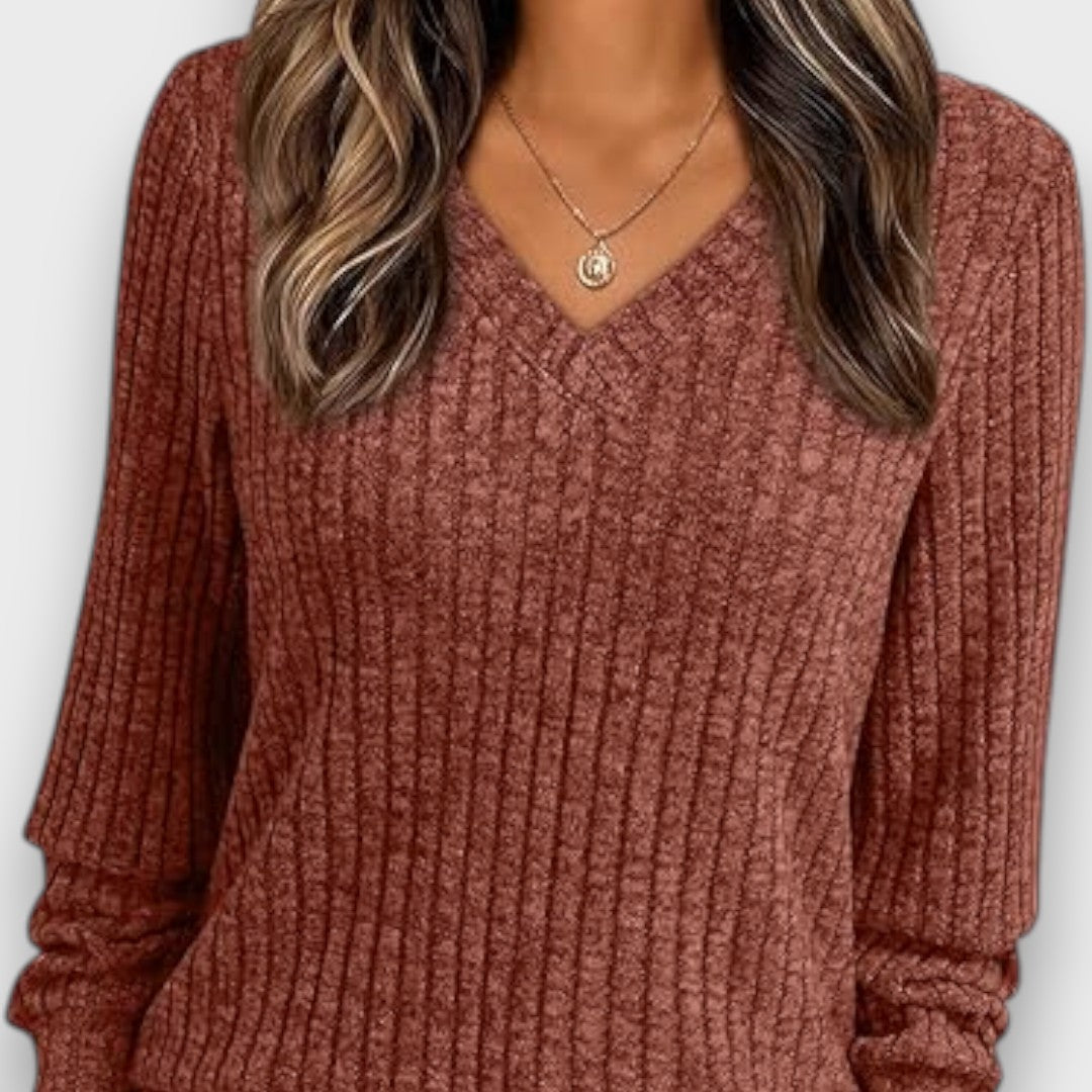 Maelyn – Ribbed Knit V-Neck Sweater