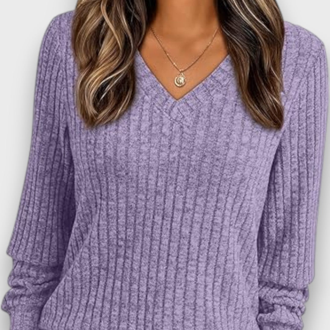 Maelyn – Ribbed Knit V-Neck Sweater