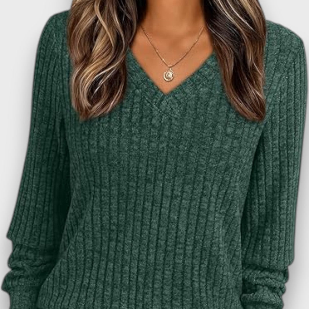 Maelyn – Ribbed Knit V-Neck Sweater