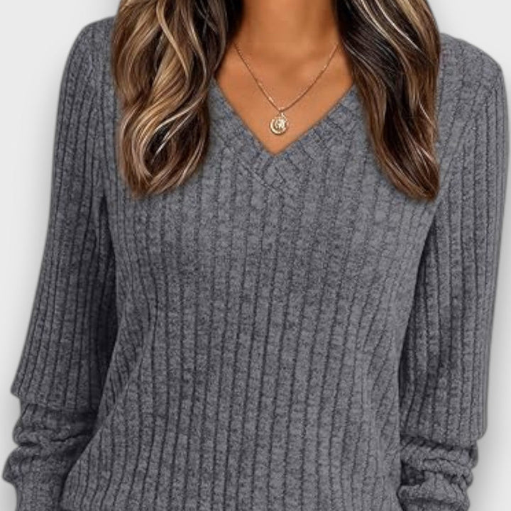Maelyn – Ribbed Knit V-Neck Sweater