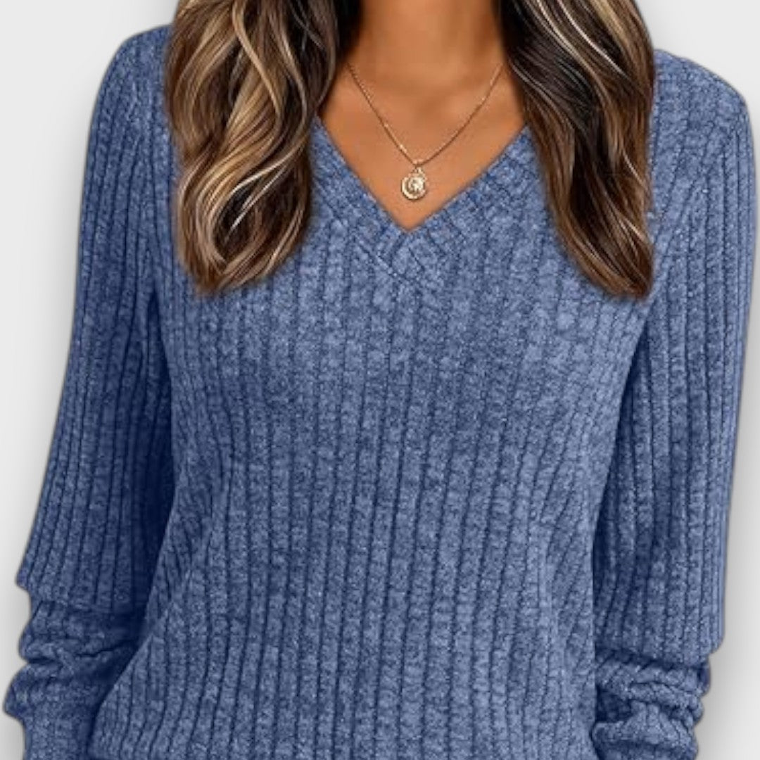 Maelyn – Ribbed Knit V-Neck Sweater