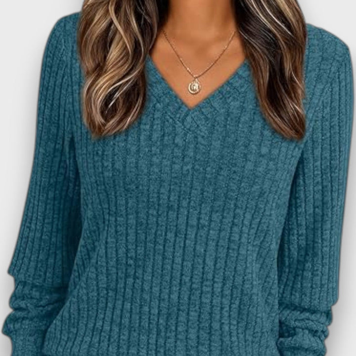 Maelyn – Ribbed Knit V-Neck Sweater