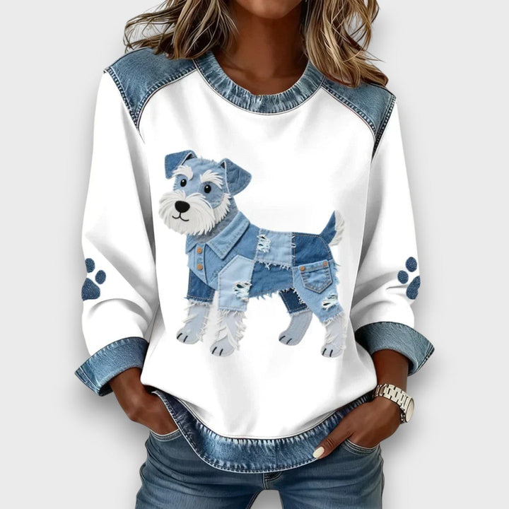 Lilah – Patchwork Dog Sweatshirt with Denim Details
