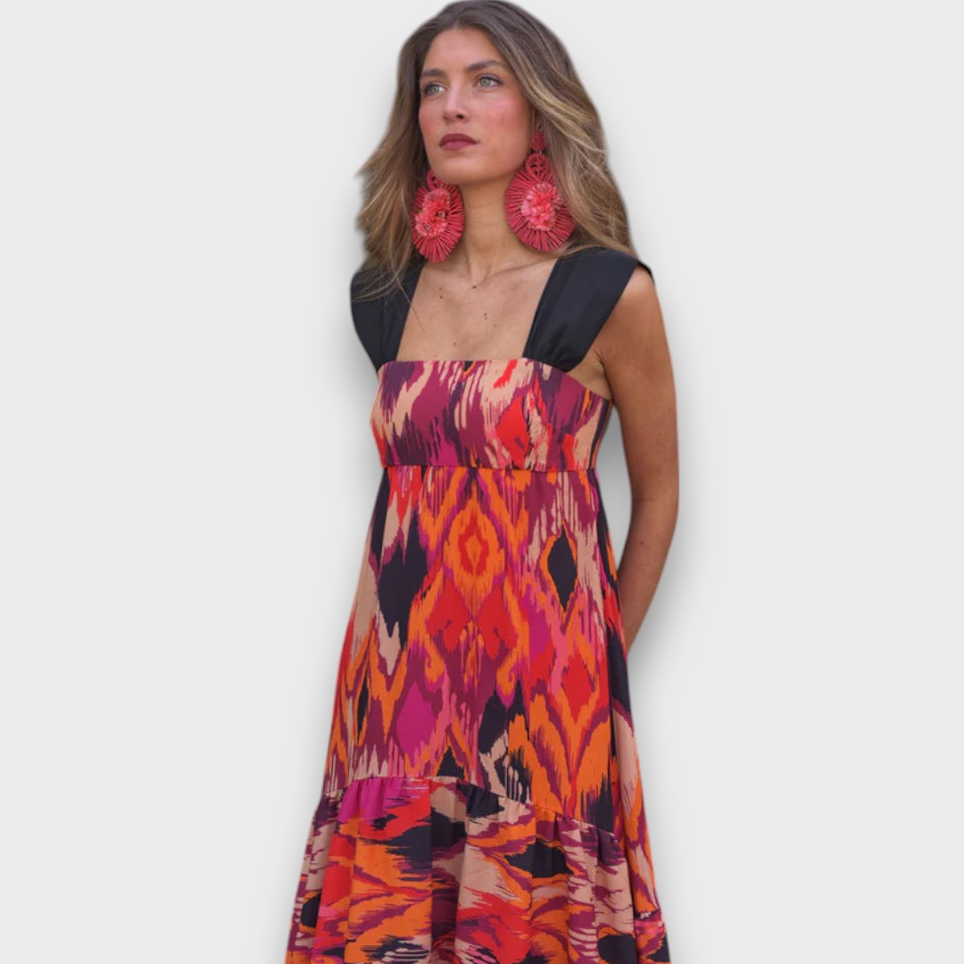 Naiara – Maxi Dress with Ethno Print and Statement Straps