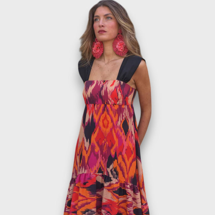 Naiara – Maxi Dress with Ethno Print and Statement Straps