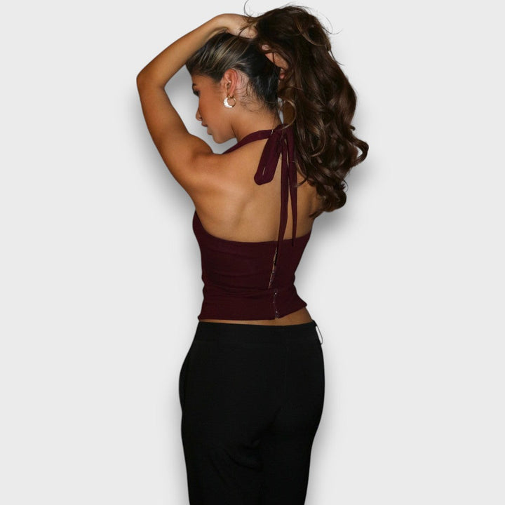 Leane – Corset Top with Halter Neck and Lace Edge