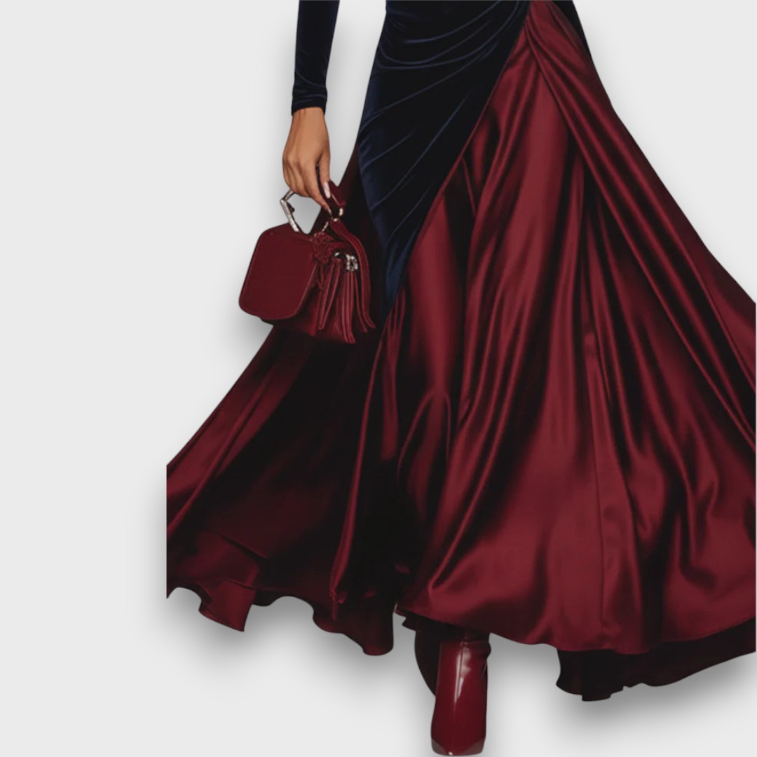 Maricar – Velvet and Satin Evening Contrast Dress