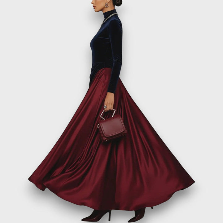 Maricar – Velvet and Satin Evening Contrast Dress