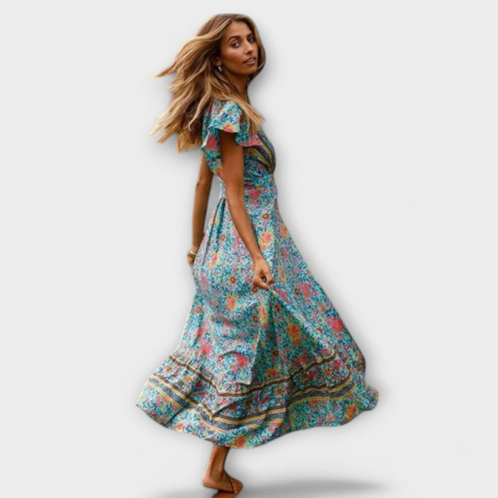 Sylenna – Boho Maxi Dress with Floral Pattern