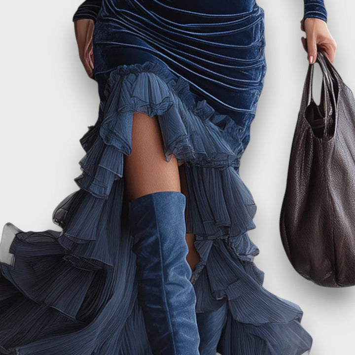 Caine – Velvet High-Low Evening Gown