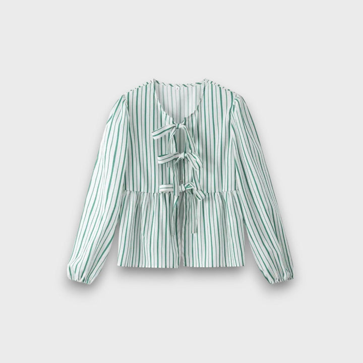 Celina – Striped Blouse with Bows and Voluminous Sleeves