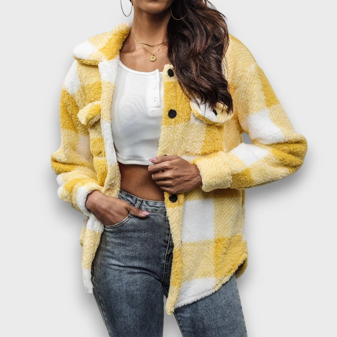 Ara - Polar Fleece Plaid Jacket