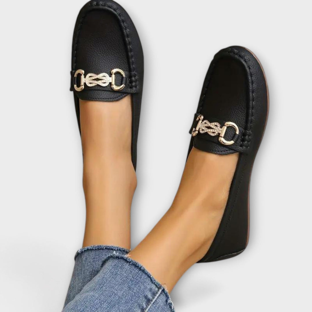 Nevena – Elegant Slip-On Moccasins with Gold Accent