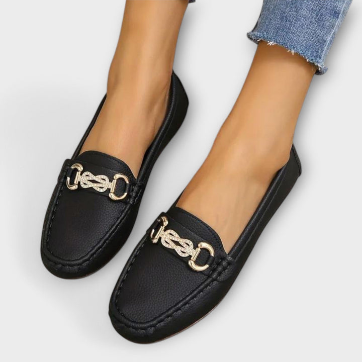 Nevena – Elegant Slip-On Moccasins with Gold Accent