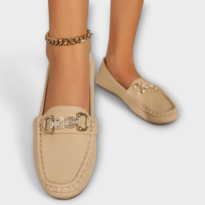 Nevena – Elegant Slip-On Moccasins with Gold Accent