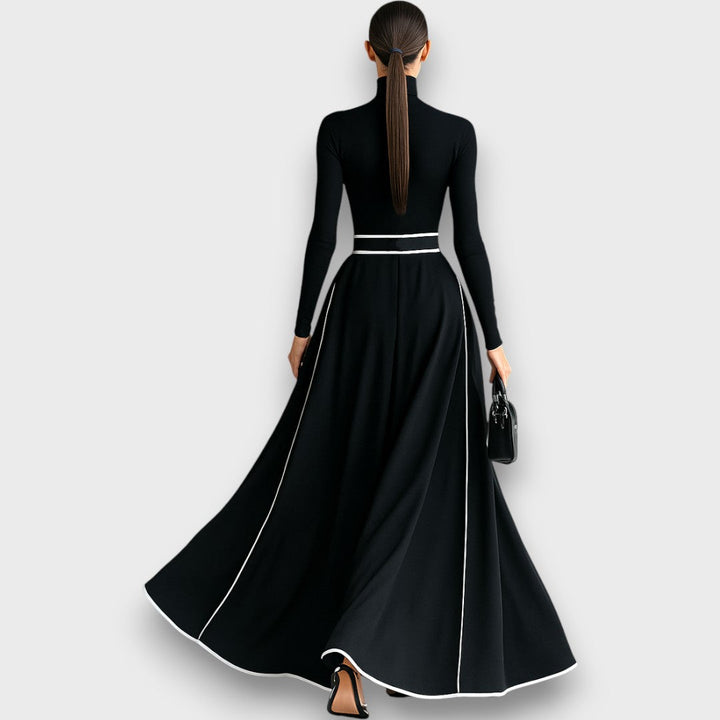 Marceline – Black Maxi Dress with White Stitching