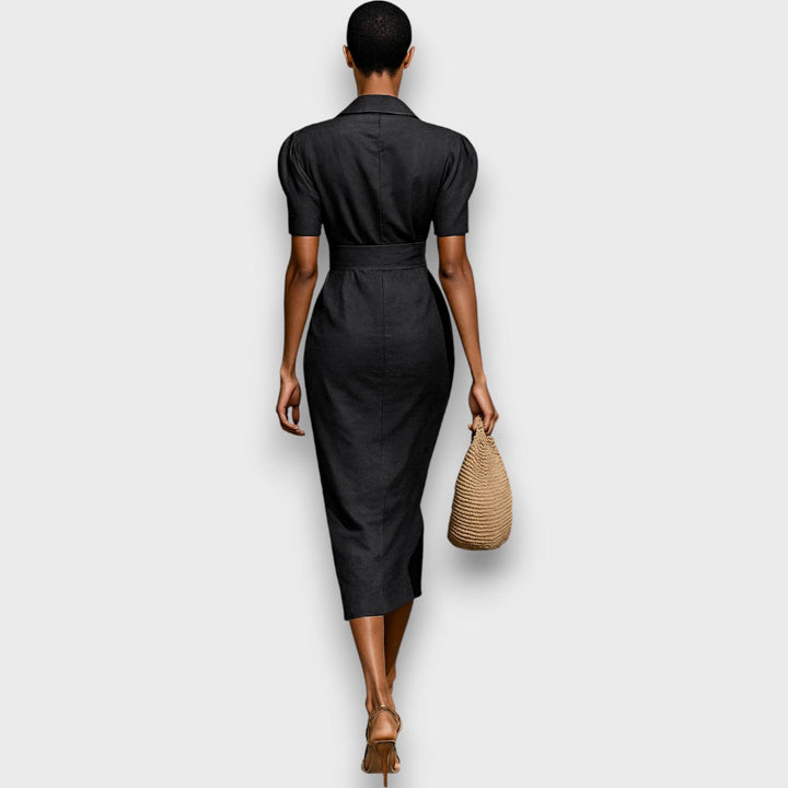 Nareen – Midi dress with striped design and collar