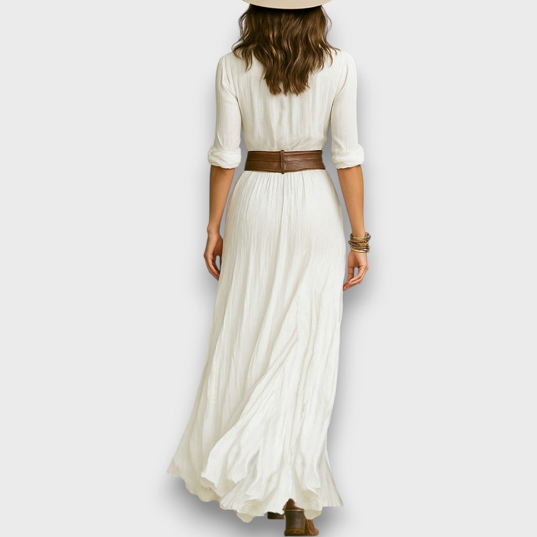 Selvya – Maxi Pleated Dress with Waist Belt