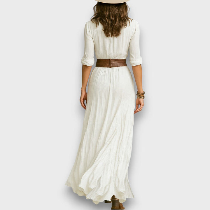 Selvya – Maxi Pleated Dress with Waist Belt