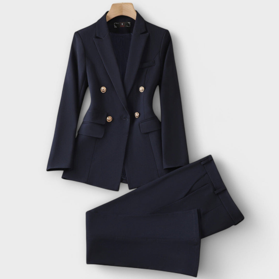 Celinair – White Tailored Suit with Gold Buttons