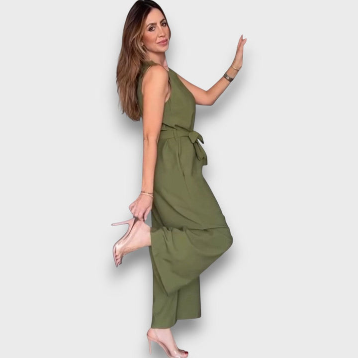 Delia – Jumpsuit with Waist Tie and Wide Legs