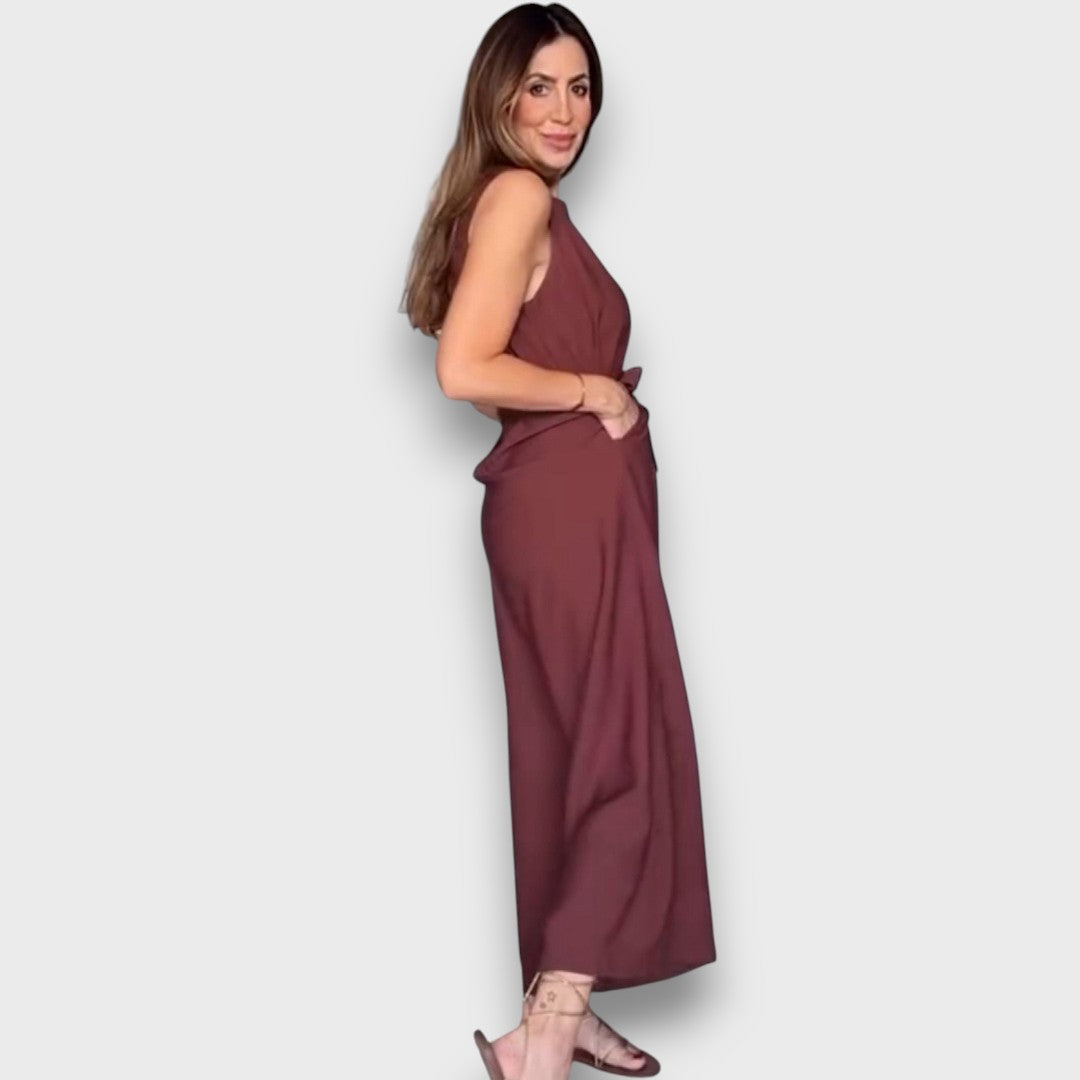 Delia – Jumpsuit with Waist Tie and Wide Legs
