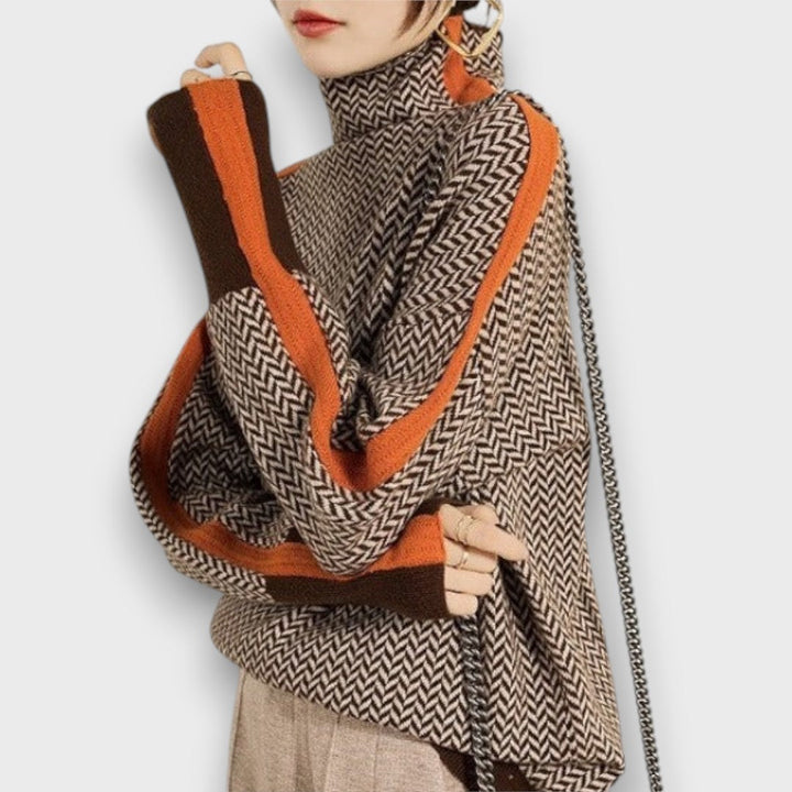 Eldora – Contrast stripe turtleneck sweater