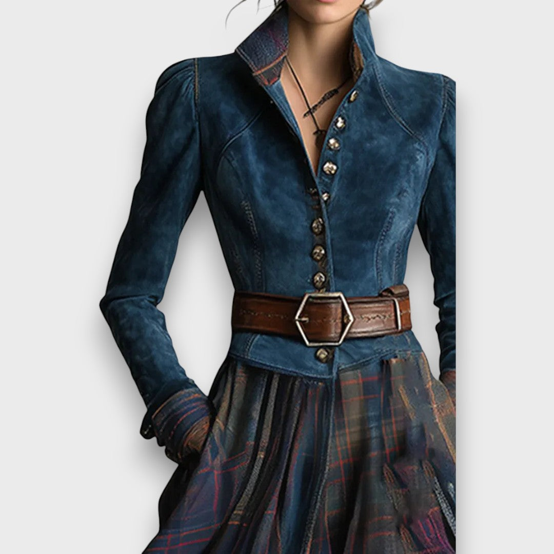 Edurena – Vintage Suede and Plaid Maxi Dress