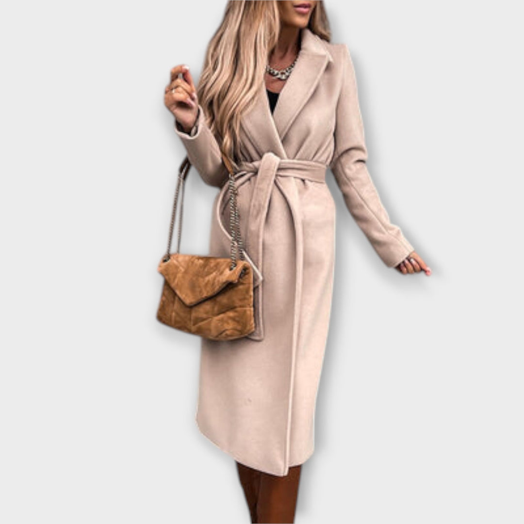Eliza - Chic Long Coat with Tie Belt