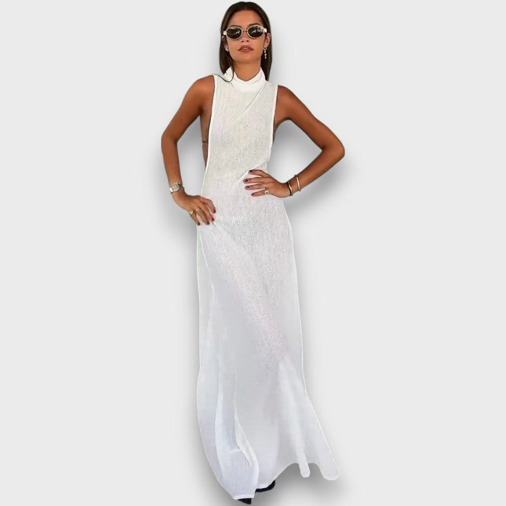 Mirelline – Long Dress with Stand-Up Collar