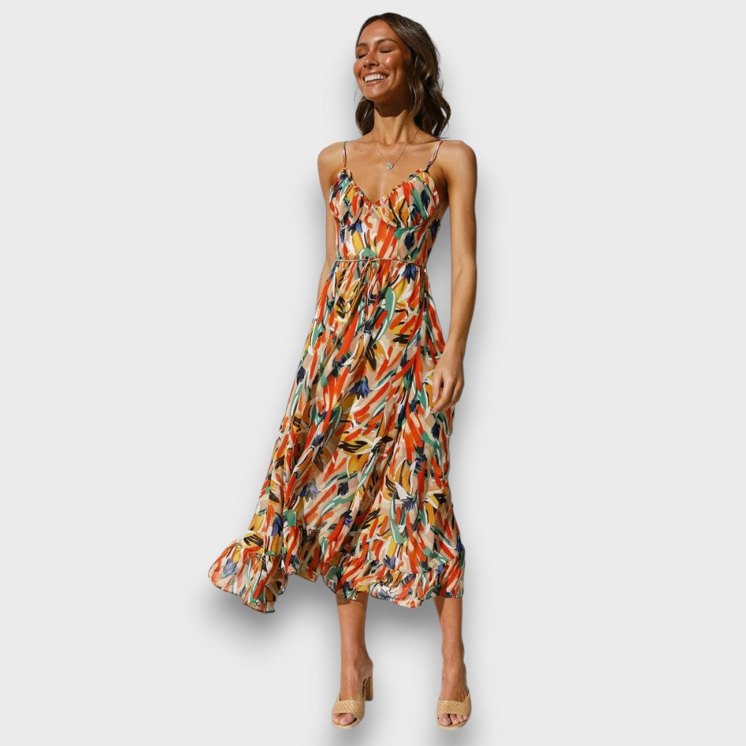 Solianne – Airy Strap Dress with Color Play