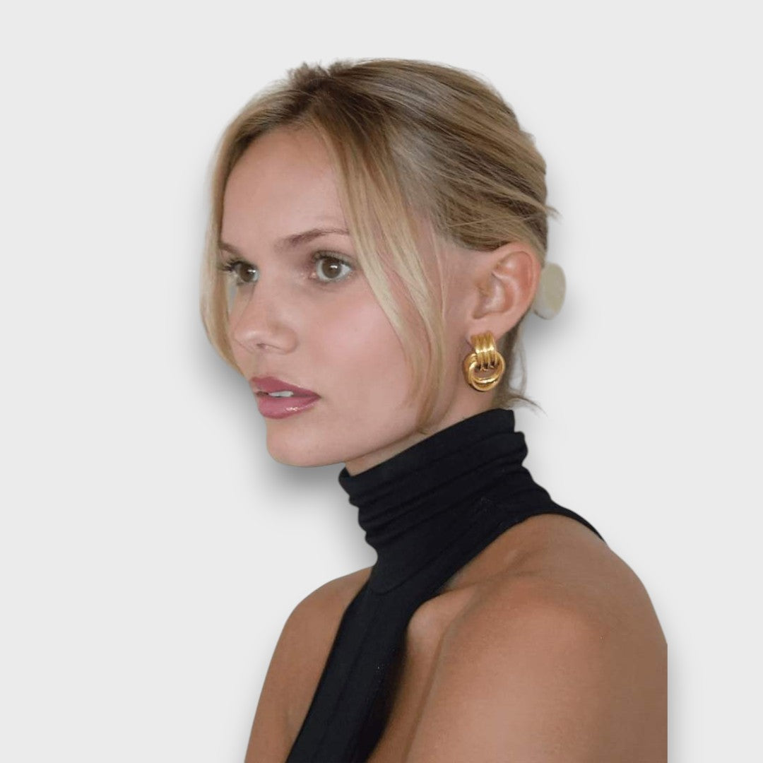 Nela – Filigree Knot Earrings in Gold Finish