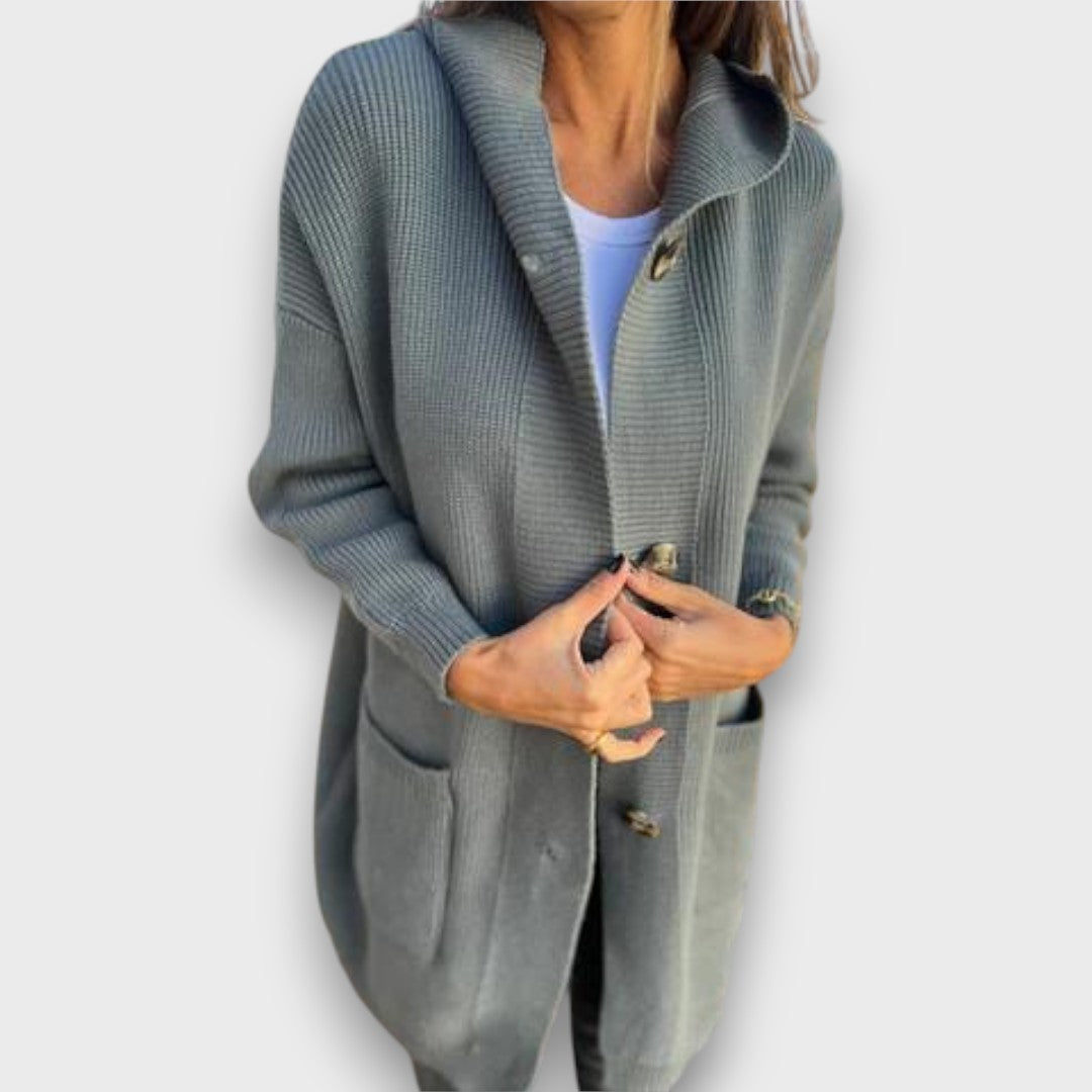 Fara – Knit Cardigan with Hood & Button Placket