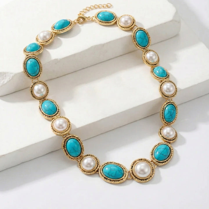 Turquoise & Pearl Antique Gold Statement Set