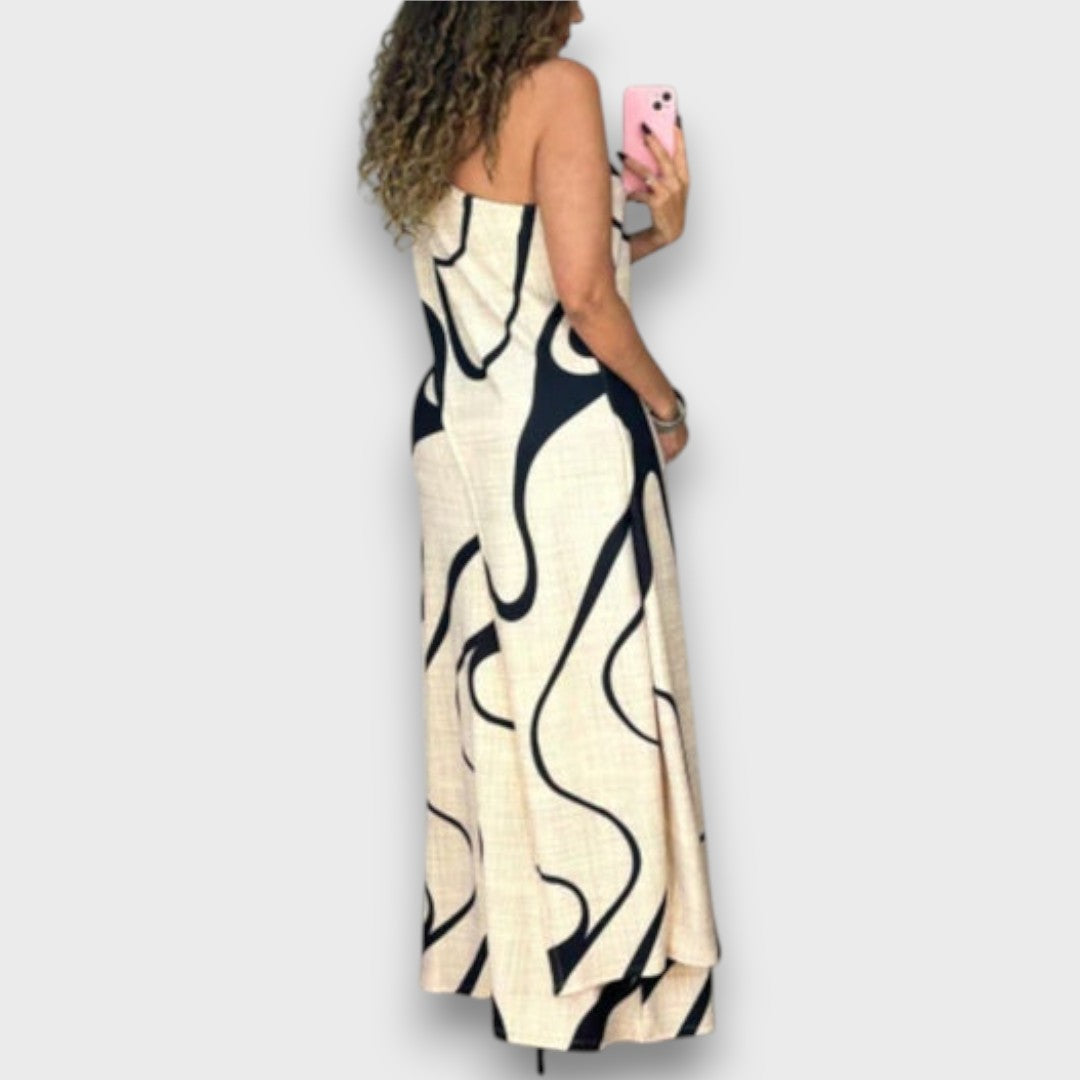 Aurevia – Abstract Off Shoulder Maxi Dress