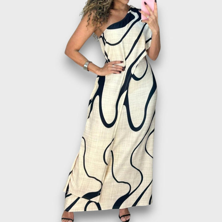 Aurevia – Abstract Off Shoulder Maxi Dress