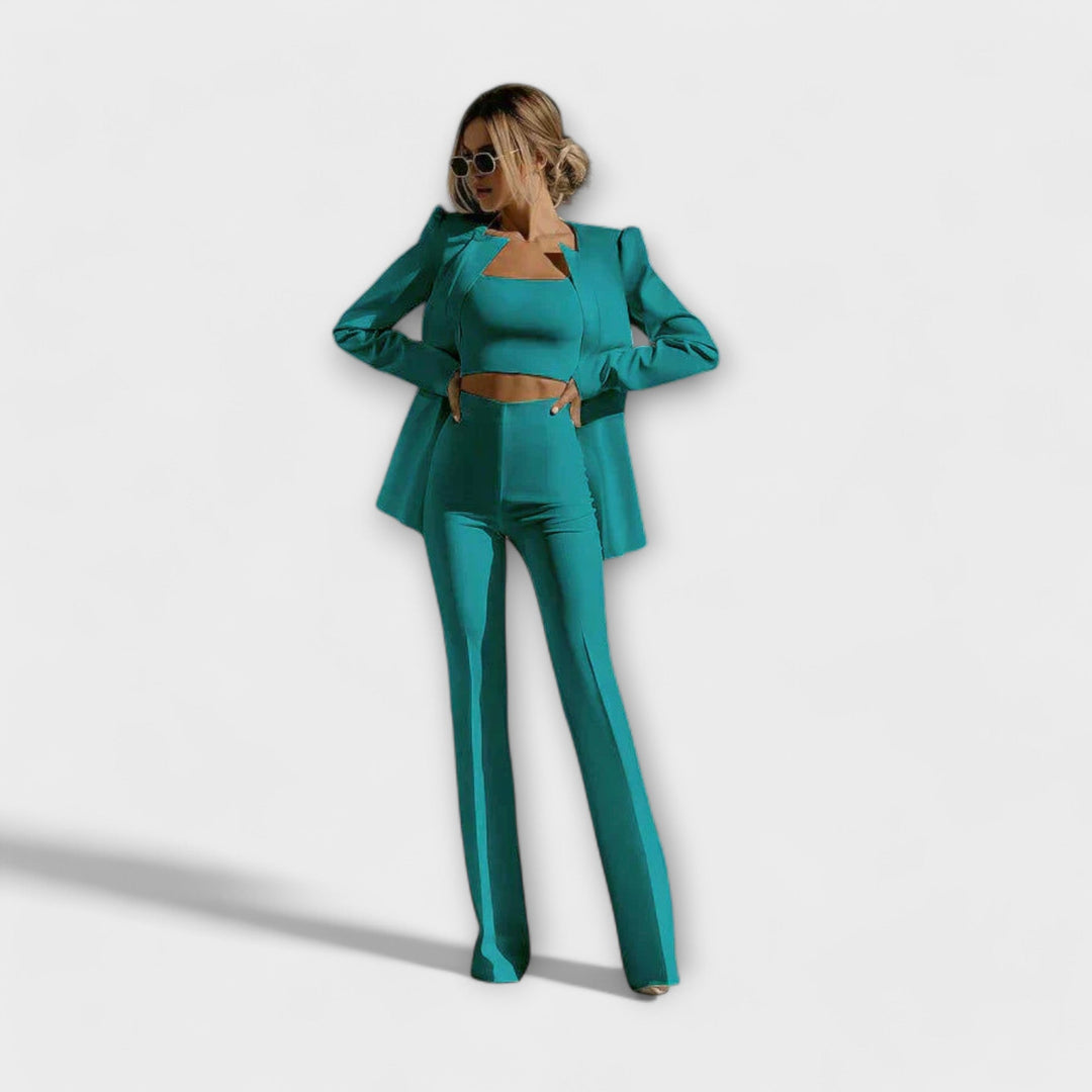 Kalviera - Stylish 3-Piece Set (Blazer, Top, Pants)