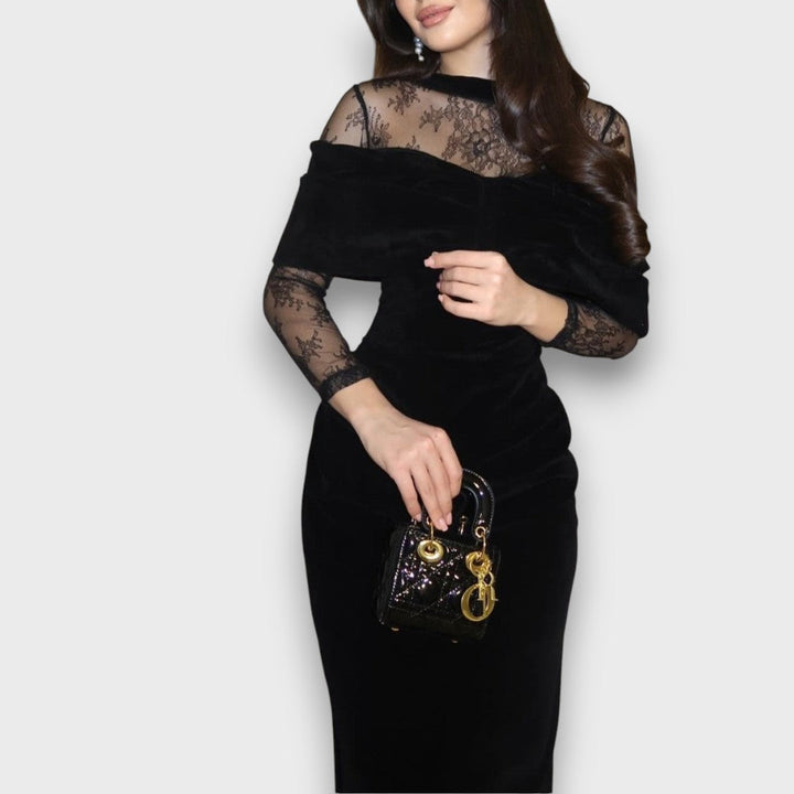 Selara – Velvet Lace Off-Shoulder Evening Dress