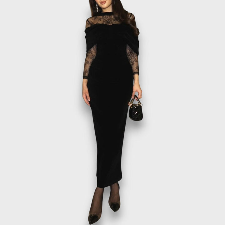Selara – Velvet Lace Off-Shoulder Evening Dress